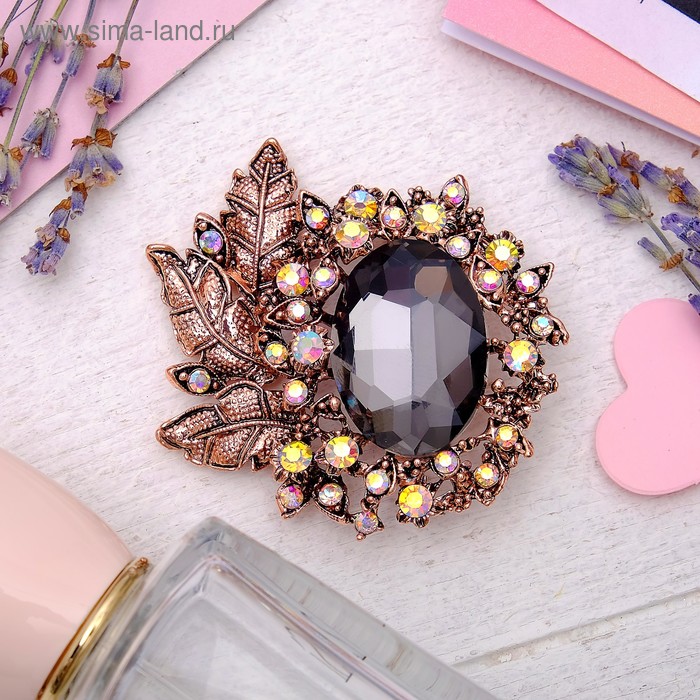 Брошь «Императрица» лиственная, цветная в чернёном золоте - Фото 1