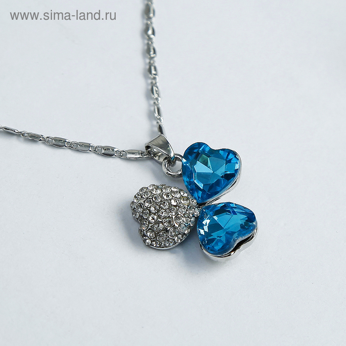 Кулон "Цветочек" трилистник, бело-голубой в серебре, 45 см - Фото 1