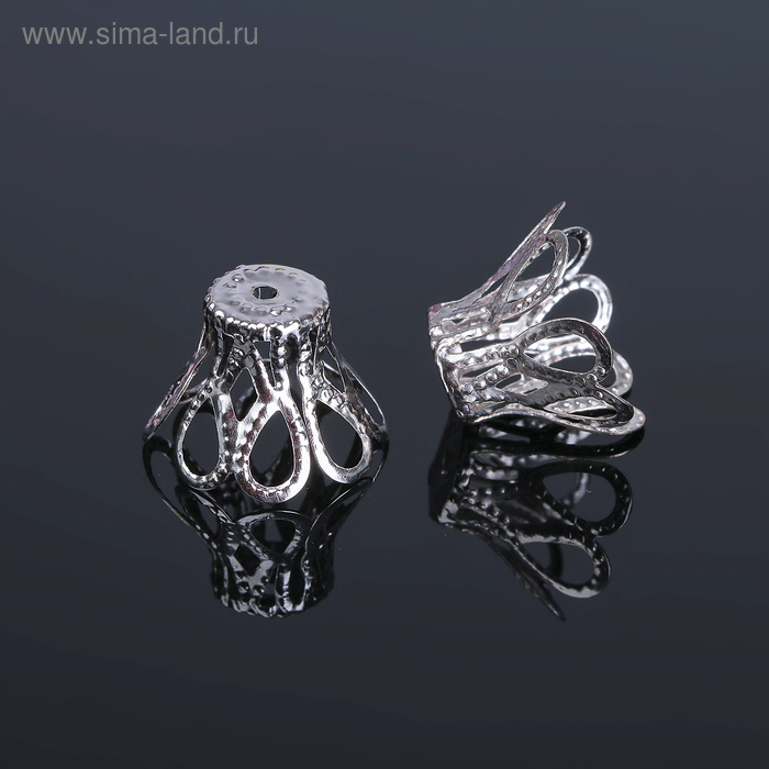 Шапочки для бусин (набор 10шт), СМ-093, 11,5х15 мм, цвет серебро - Фото 1