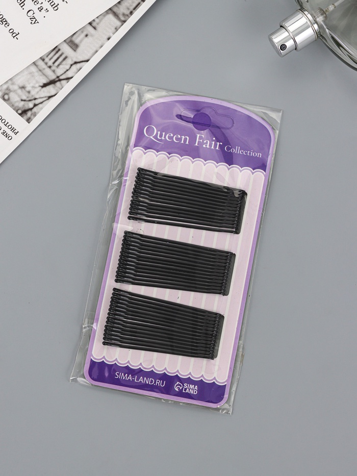 Невидимки для волос QF «Гладкие», набор 40 шт., 6 см, чёрные