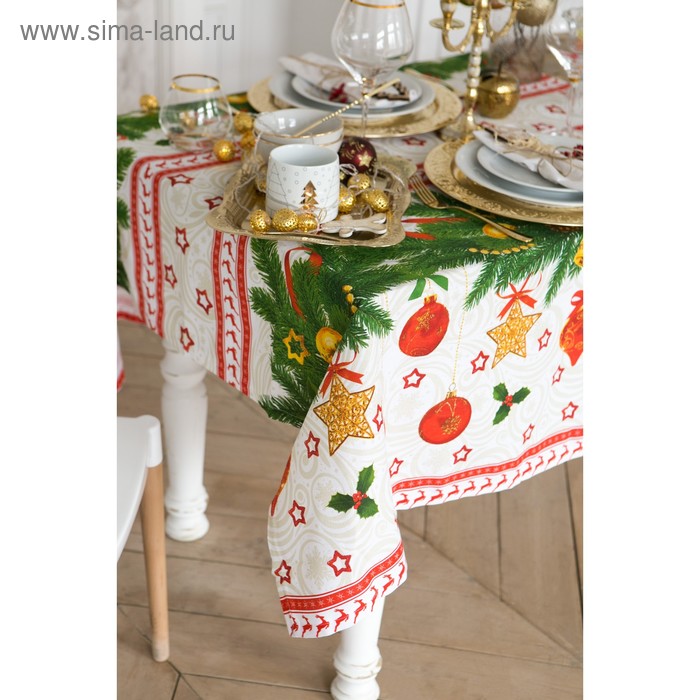 Скатерть "Доляна" Еловые ветви 110х146 см, 100% хлопок, рогожка, 164 г/м2 - Фото 1
