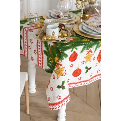 Скатерть "Доляна" Еловые ветви 180х146 см, 100% хлопок, рогожка, 164 г/м2