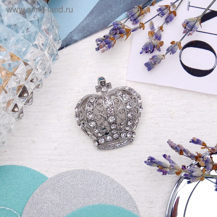 Брошь «Корона» царская, цвет белый в серебре - Фото 1