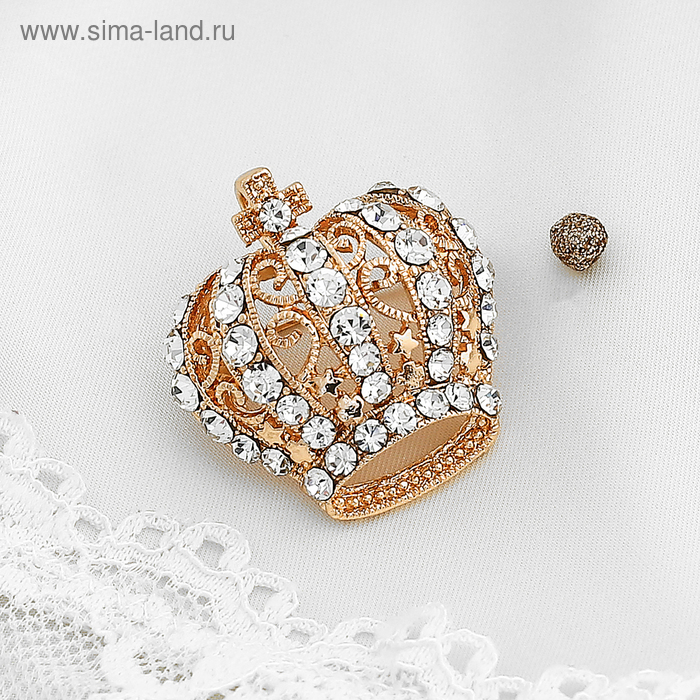 Брошь «Корона» царская, цвет белый в золоте - Фото 1