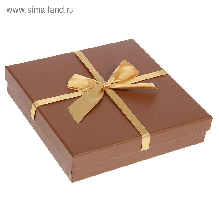 Коробка подарочная квадрат 19*19*4 см "Бантик", цвет светло коричневый - Фото 1