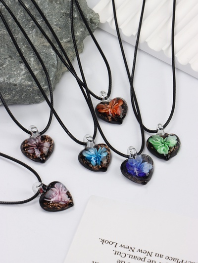 Кулон на шнурке «Муранское стекло», малый, сердечко темное, МИКС, 45 см