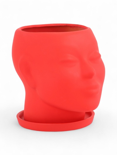 Декоративный горшок для цветов «Голова», 1.3 л, 16×16×14 см, керамический, с поддоном, красный