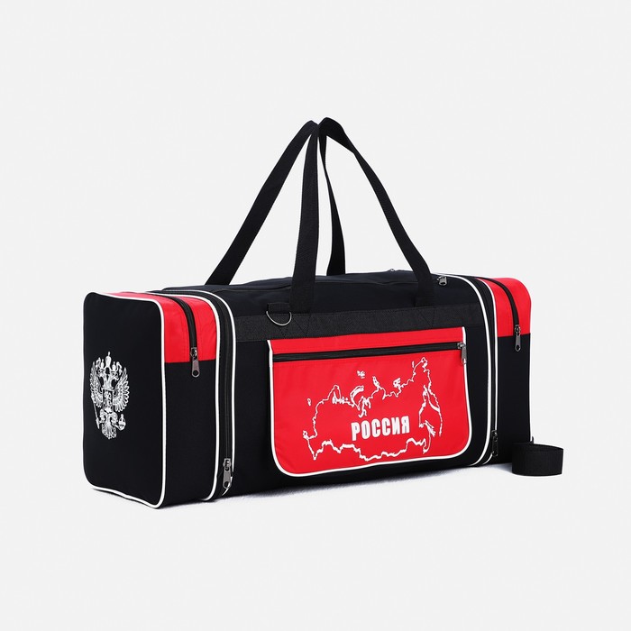 Сумка дорожная на молнии, с увеличением, 3 наружных кармана, длинный ремень, цвет чёрный/красный - Фото 1