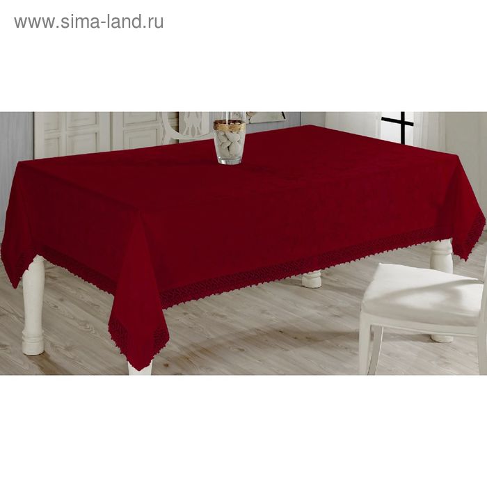 Скатерть KDK с гипюром прямоугольная, размер 140х180 см, цвет бордовый - Фото 1