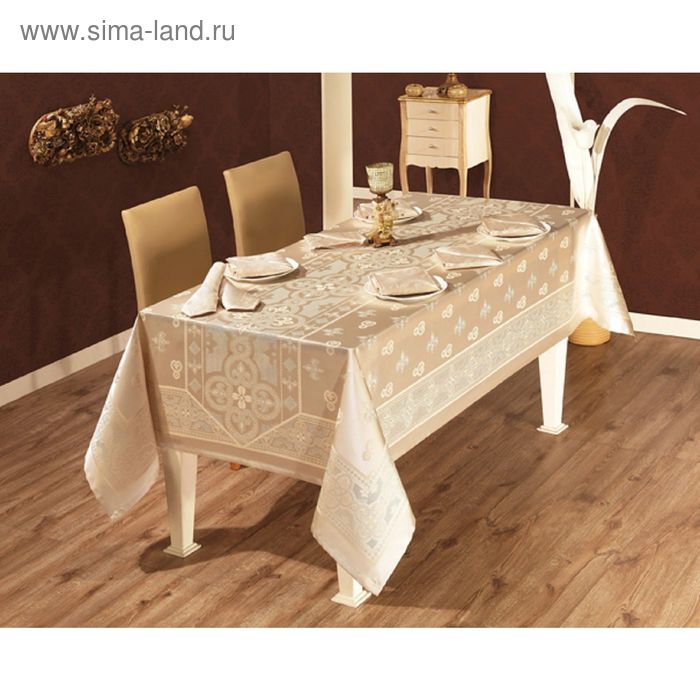 Скатерть VEROLLI ETAMIN JUMNBO SET, размер 160x220 см, 8 салфеток, цвет золотистый - Фото 1