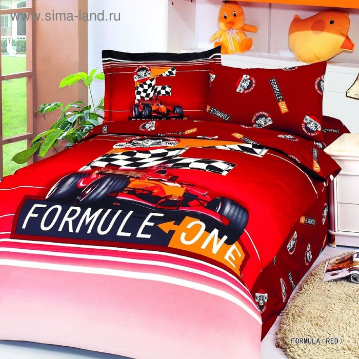 Постельное бельё FORMULA RED 1,5 сп., размер 180x240, 160x220, 50х70-2 шт., сатин 120 г/м² - Фото 1