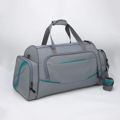 Сумка спортивная на молнии, 3 наружных кармана, большой размер, цвет серый/бирюзовый