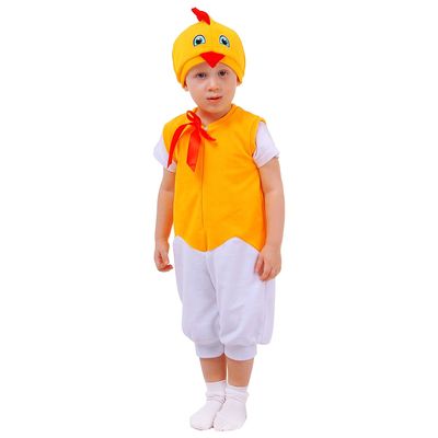 Карнавальный костюм "Цыплёнок в скорлупе", велюр, комбинезон, шапка, 1,5-3 года, рост 98 см