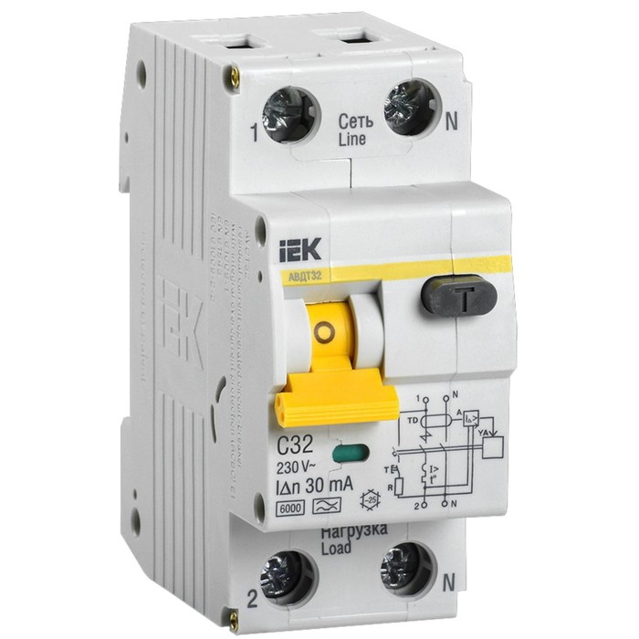 

Дифф. автомат IEK, 1 п + N, 2 мод., C 32 А, 30 мА, тип A, 6 кА, АВДТ-32, MAD22-5-032-C-30