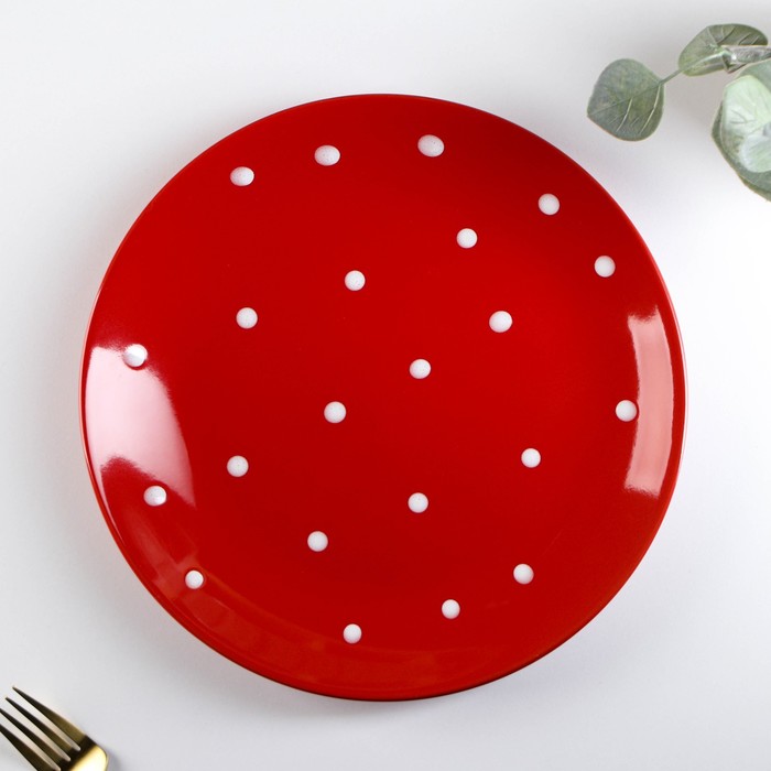 Тарелка керамическая обеденная Доляна «Красный горох», d=27 см, цвет красный - Фото 1