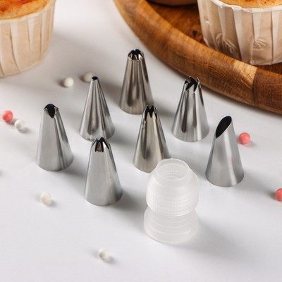 Набор насадок кондитерских Доляна, d=1.6 см, насадки 7 шт., адаптер 1 шт., насадки МИКС