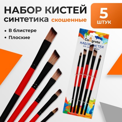 Набор кистей для рисования, нейлон, 5 штук, плоские, скошенные, международный размер