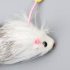 Дразнилка-удочка с мышью из натурального меха с перьями, микс цветов - Фото 4