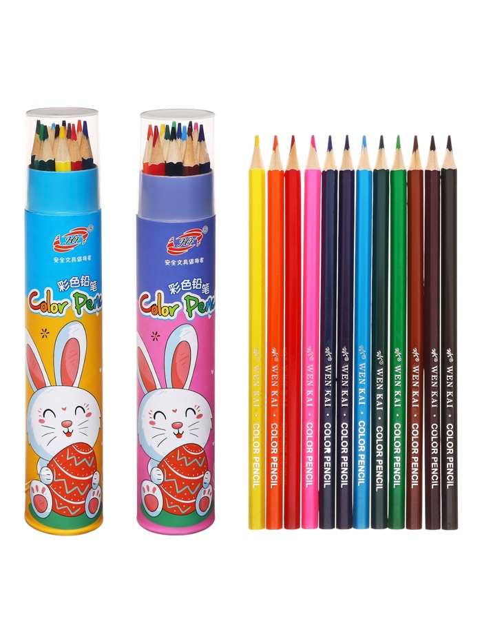 Карандаши цветные, в пластиковом тубусе, 12 цветов, корпус шестигранный, заточенные - Фото 1