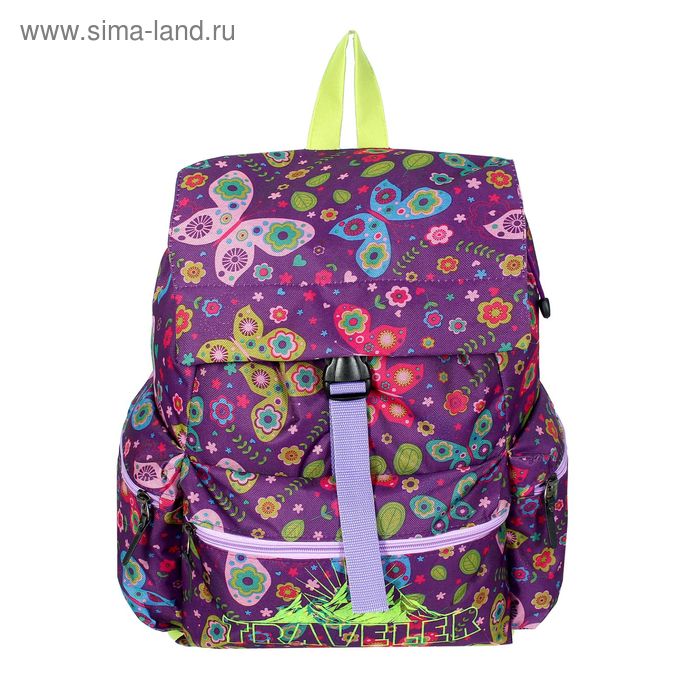 Рюкзак молодёжный, 1 отдел, наружный карман, 2 боковых кармана, цвет фиолетовый/разноцветный - Фото 1