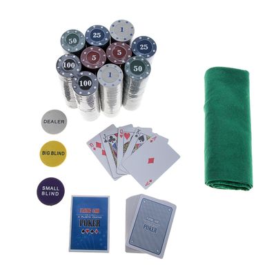 Покер, набор для игры: 500 фишек, карты 2 колоды, сукно, 29х33см УЦЕНКА
