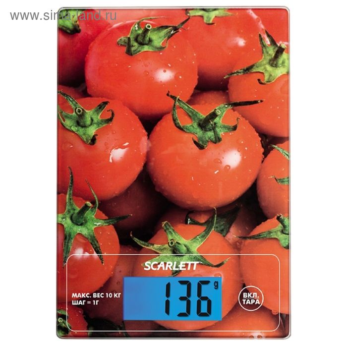 Весы кухонные Scarlett SC-KS57P10, электронные, до 10 кг, рисунок "Помидоры" - Фото 1