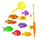 Морская рыбалка удочка и сачок, 8 рыбок, цвета МИКС, в пакете - фото 11569950
