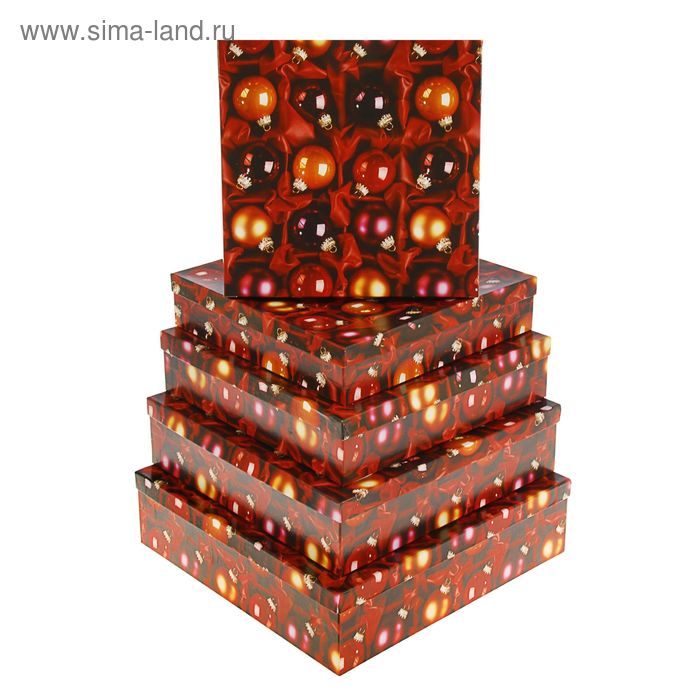 Набор коробок 5 в 1 "Красные шары" 34 х 34 х 9 - 26 х 26 х 5 см - Фото 1