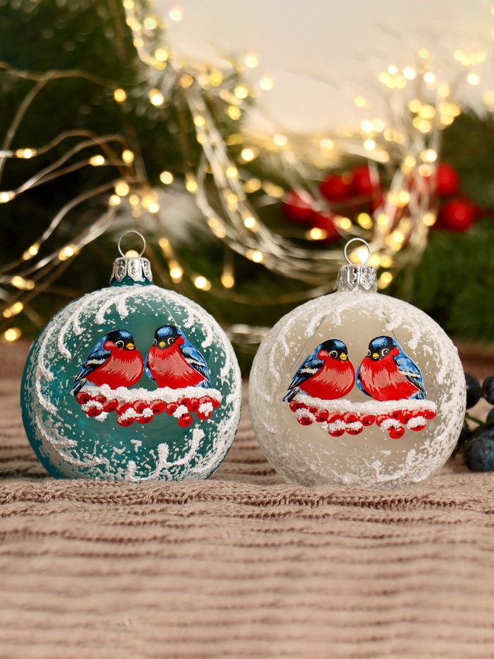 Ёлочный шар «Снегири», новогодний, d=7.5 см, МИКС - Фото 1