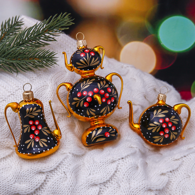 Ёлочные игрушки «Чаепитие», набор: кофейник-6.5 см, самовар-10.5 см, чайник-5 см