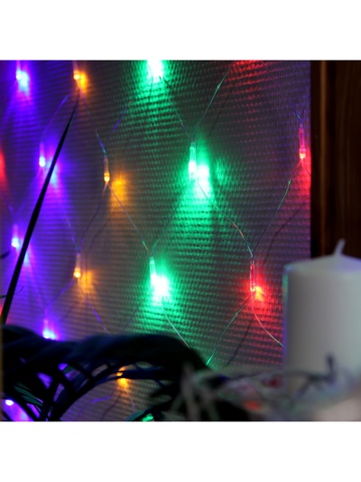 Гирлянда «Сеть» 1.6×1.6 м, IP20, прозрачная нить, 144 LED, 8 режимов, 220 В, свечение мульти,
