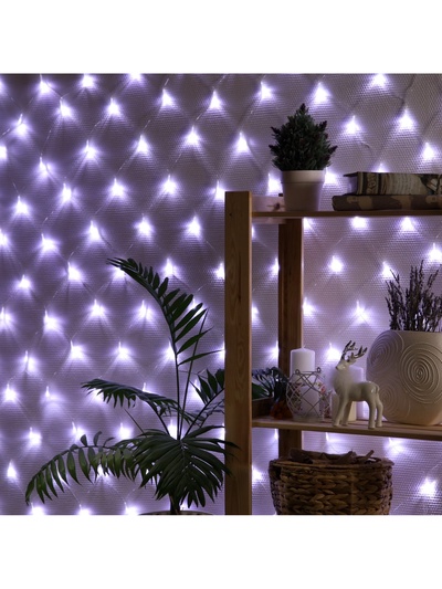 Гирлянда «Сеть» 1.6×1.6 м, IP20, прозрачная нить, 144 LED, 8 режимов, 220 В, свечение белое