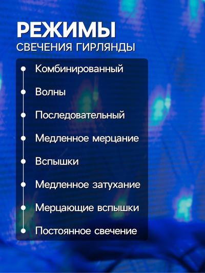 Гирлянда «Сеть» 1.6×1.6 м, IP20, прозрачная нить, 144 LED, 8 режимов, 220 В, свечение синее