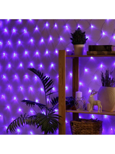 Гирлянда «Сеть» 1.6×1.6 м, IP20, прозрачная нить, 144 LED, 8 режимов, 220 В, свечение синее