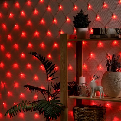 Гирлянда «Сеть» 1.6×1.6 м, IP20, прозрачная нить, 144 LED, 8 режимов, 220 В, свечение красное