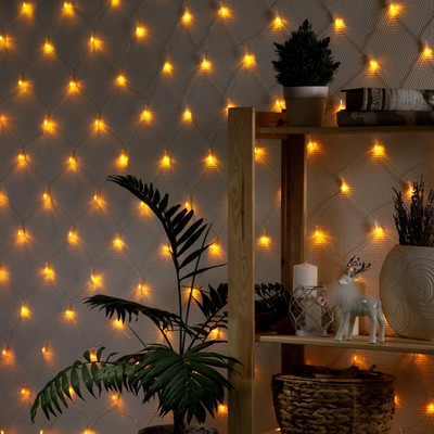 Гирлянда «Сеть» 1.6×1.6 м, IP20, прозрачная нить, 144 LED, 8 режимов, 220 В, свечение жёлтое