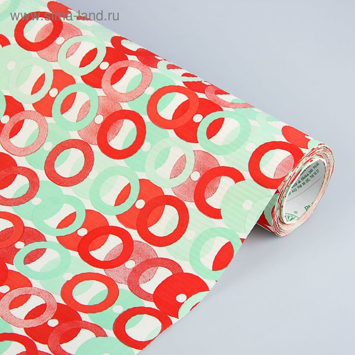 Бумага упаковочная крафт "Цветные кружки", красно-мятный, 0.5 х 10 м - Фото 1