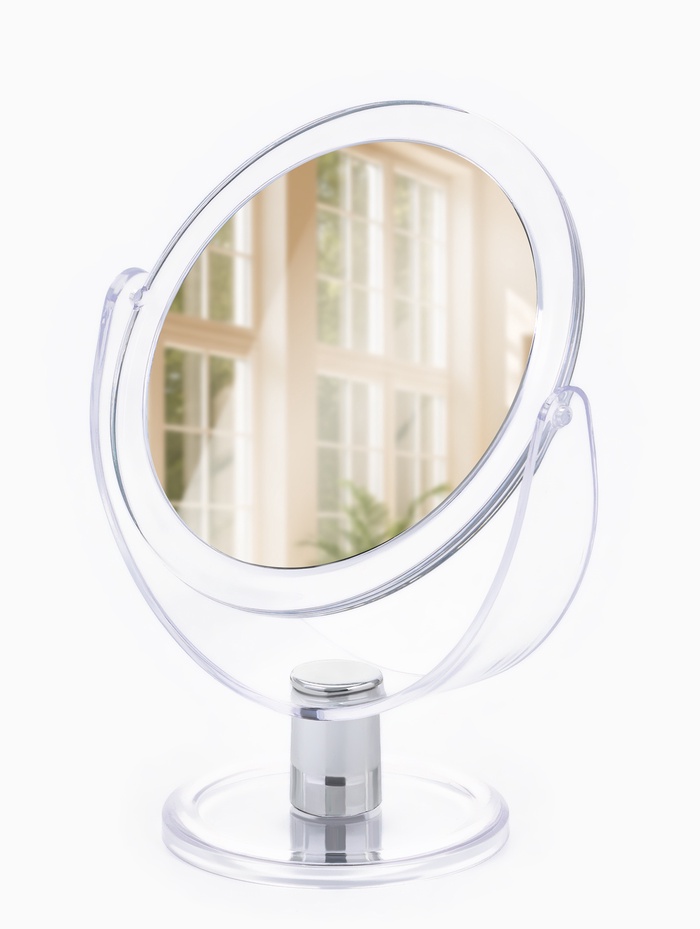 Зеркало настольное, с увеличением х2, двустороннее, 13×17 см, (d=10.5 см), прозрачное - Фото 1