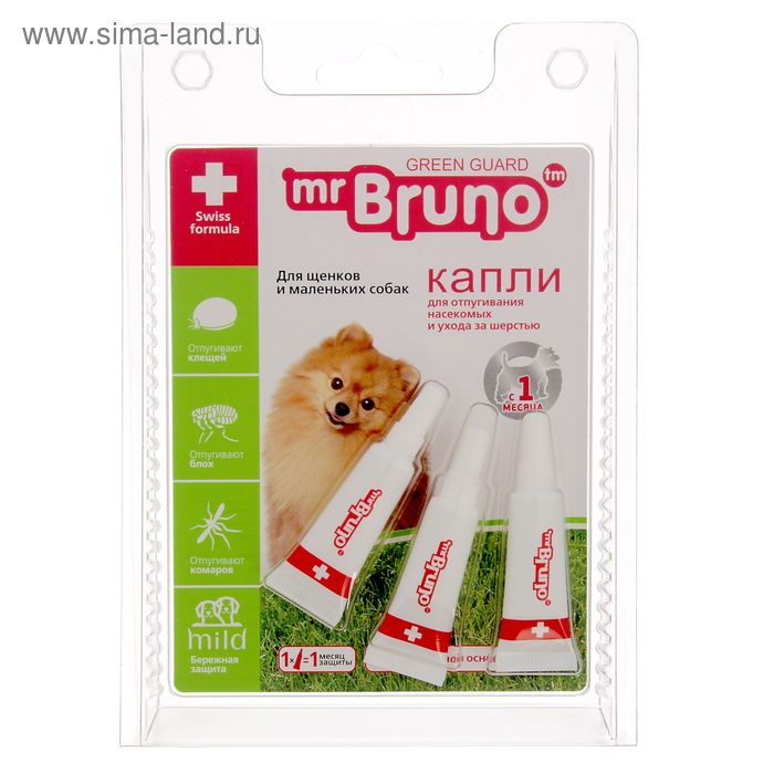 Био-Капли репеллентные Mr.Bruno для щенков и мелких собак весом менее 10 кг, 3 х 1 мл - Фото 1