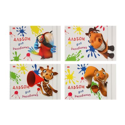 Альбом для рисования А4, 40 листов на гребне "КУ-КУ", обложка мелованный картон, выборочный УФ-лак, блок 100 г/м², МИКС