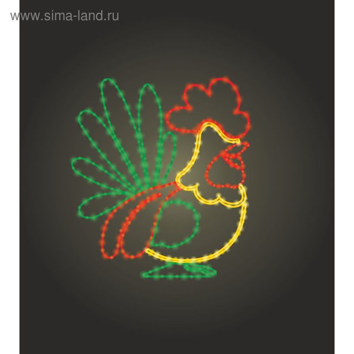 Светодиодное панно "СИМВОЛ ГОДА ПЕТУХ",  1,5 х 1,35 м, led-шнур 24 м, 70 Вт, металл. каркас   181508 - Фото 1