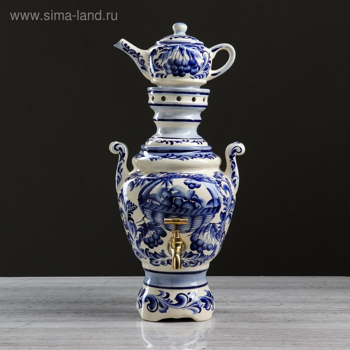 Самовар электрический с заварником "Гжель", в наборе: самовар 4 л и чайник 0,5 л - Фото 1