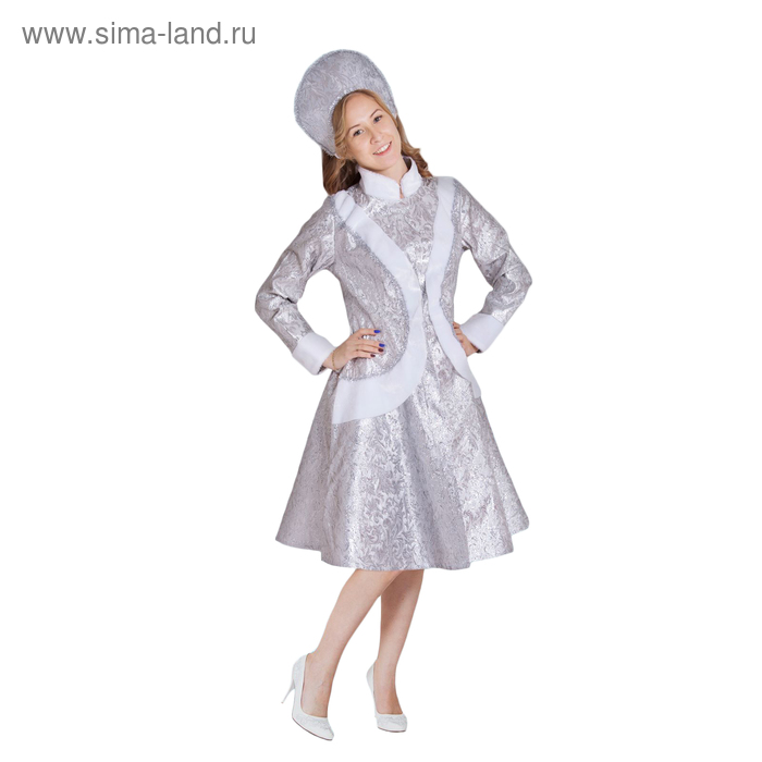 Карнавальный костюм "Снегурочка", парча белая, шубка, кокошник, р-р 48 - Фото 1