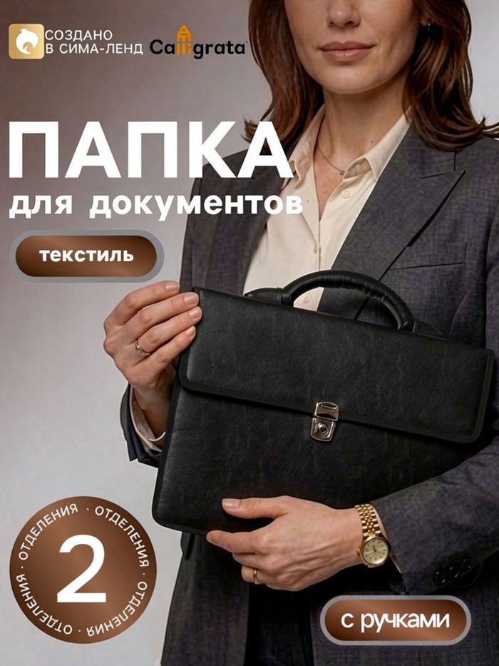 Портфель деловой 350×260×100 мм, текстильный, 2 отделения, «Приморск» чёрный, 1С111 - Фото 1