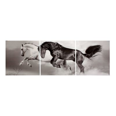 Картина модульная на подрамнике «Скакуны. Чёрный, белый», 3 шт.: 50×50 см; 50×150 см