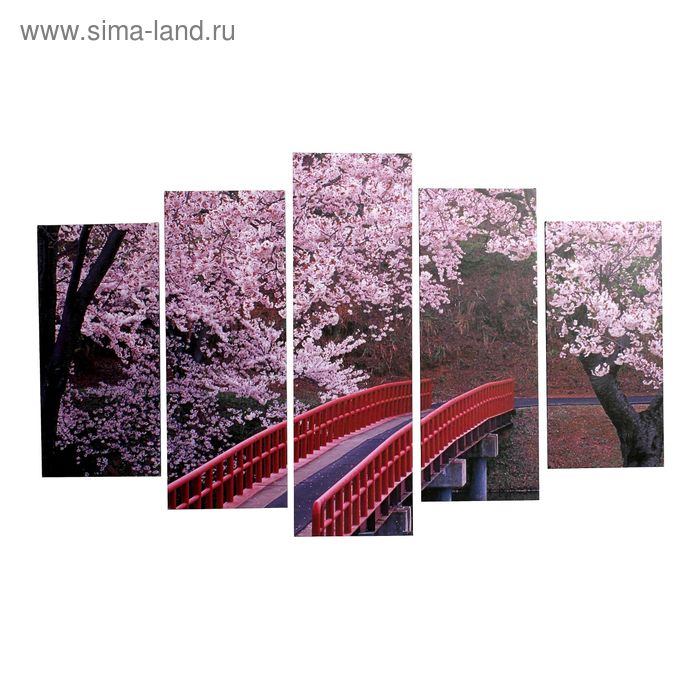 Картина модульная на подрамнике "Красный мост" 2шт-25х52; 2шт-25х67; 1шт-25х80см  80*125 см   172259 - Фото 1