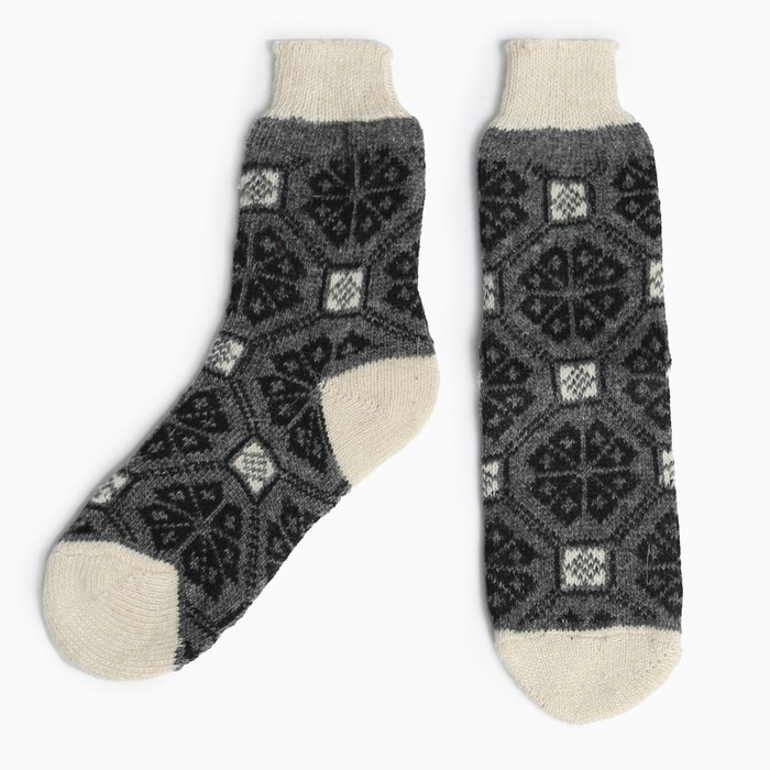 Носки мужские шерстяные "Снежинка в орнаменте" цвет серый, размер 25 - Фото 1