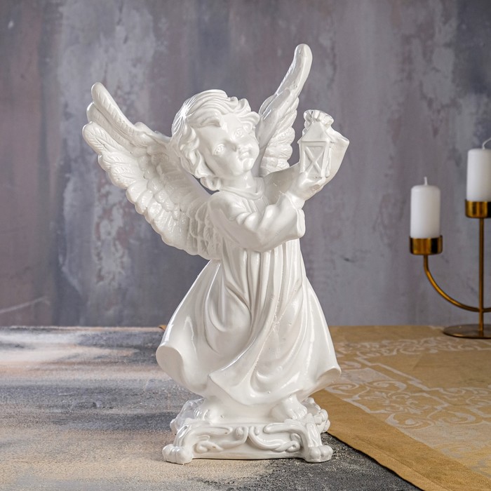 Статуэтка "Ангел с фонарем", белая, гипс, 35 см - Фото 1