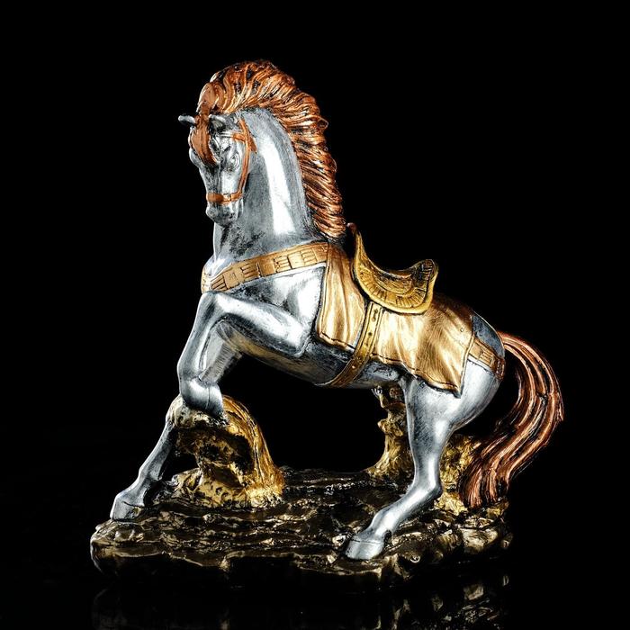 Статуэтка "Конь на дыбах", серебристый цвет, гипс, 35х17х37 см, микс - Фото 1