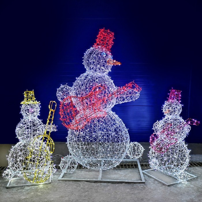 Светодиодная фигура «Снеговик-музыкант», 130 × 200 × 100 см, 150 Вт, 220 В